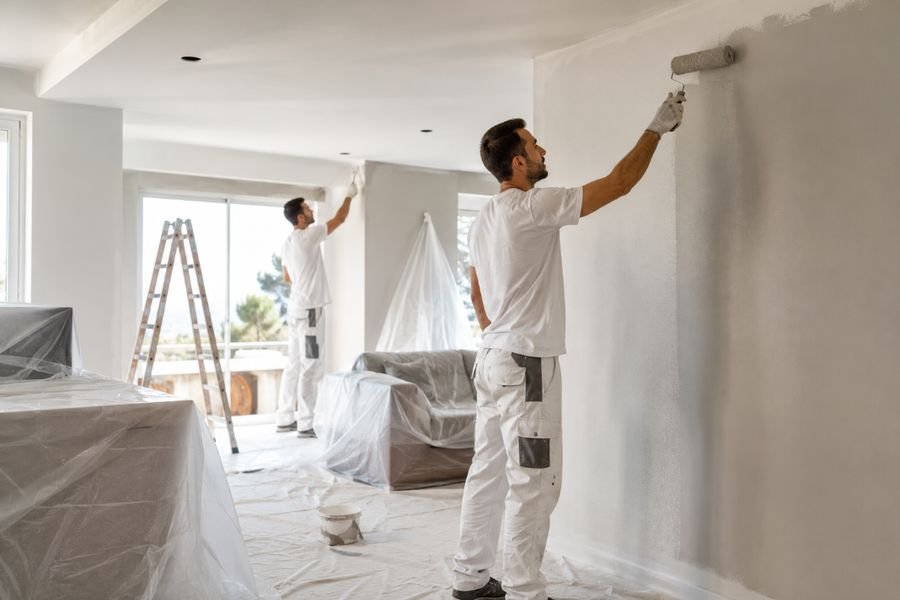 Equipo de pintores de Pintovilafranca trabajando en una vivienda de Vilafranca del Penedès